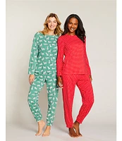 Sleep Sense Long Sleeve Crew Neck Knit Cheetah Print Holiday Pajama Set