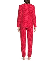 Sleep Sense Long Sleeve Crew Neck Knit Dotted Holiday Pajama Set