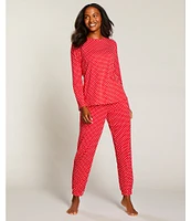 Sleep Sense Long Sleeve Crew Neck Knit Dotted Holiday Pajama Set