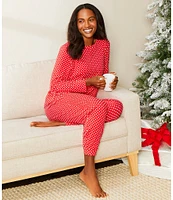 Sleep Sense Long Sleeve Crew Neck Knit Dotted Holiday Pajama Set