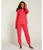 Sleep Sense Long Sleeve Crew Neck Knit Dotted Holiday Pajama Set