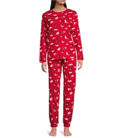 Sleep Sense Long Sleeve Crew Neck Knit Festive Cats Holiday Pajama Set