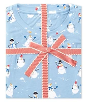 Sleep Sense Long Sleeve Crew Neck Knit Snowman Print Holiday Pajama Set