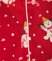 Sleep Sense Mr. Bingle Print Flannel Long Sleeve Notch Collar Coordinating Button-Front Holiday Sleep Top