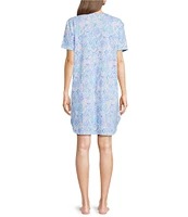 Sleep Sense Multi Ikat Short Sleeve Crew Neck Chest Pocket Knit Nightgown