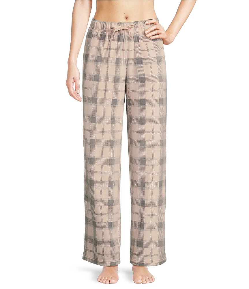 Sleep Sense Plaid Print Velour Drawstring Elastic Waist Coordinating Holiday Sleep Pant