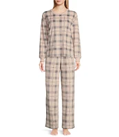 Sleep Sense Plaid Print Velour Long Sleeve Crew Neck Coordinating Holiday Sleep Top