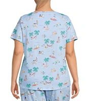 Sleep Sense Plus Size Beach Dog Print Short Sleeve Scoop Neck Coordinating Sleep Top
