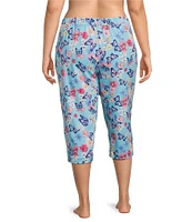 Sleep Sense Plus Size Butterfly Floral Knit Print Drawstring Tie Coordinating Sleep Capri Pants