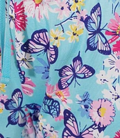Sleep Sense Plus Size Butterfly Floral Knit Print Drawstring Tie Coordinating Sleep Capri Pants