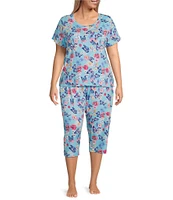 Sleep Sense Plus Size Butterfly Floral Print Short Sleeve Scoop Neck Coordinating Sleep Top