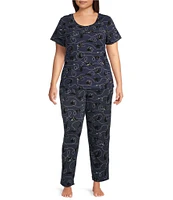 Sleep Sense Plus Size Cats & Yarn Print Coordinating Knit Capri Sleep Pants