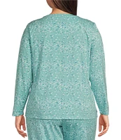 Sleep Sense Plus Size Confetti Dots Print Knit Long Sleeve Crew Neck Coordinating Sleep Top