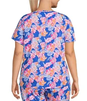Sleep Sense Plus Size Happy Floral Print Short Sleeve Scoop Neck Coordinating Sleep Top