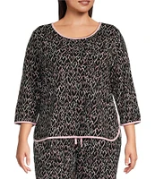 Sleep Sense Plus Size Heart Print Scoop Neck 3/4 Sleeve Knit Coordinating Sleep Top