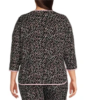 Sleep Sense Plus Size Heart Print Scoop Neck 3/4 Sleeve Knit Coordinating Sleep Top