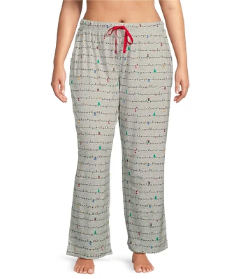 Sleep Sense Plus Size Holiday Lights Print Knit Drawstring Coordinating Sleep Pant