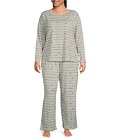 Sleep Sense Plus Size Holiday Lights Print Knit Drawstring Coordinating Sleep Pant