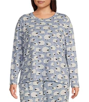 Sleep Sense Plus Size Jersey Knit Blue Sheep Long Sleeve Scoop Neck Coordinating Sleep Top