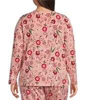 Sleep Sense Plus Size Jersey Knit Floral Long Sleeve Scoop Neck Coordinating Sleep Top