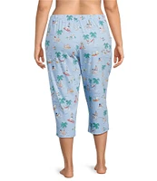 Sleep Sense Plus Size Knit Beach Dogs Print Drawstring Tie Coordinating Sleep Capri