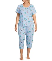 Sleep Sense Plus Size Knit Beach Dogs Print Drawstring Tie Coordinating Sleep Capri
