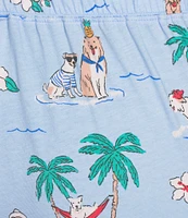Sleep Sense Plus Size Knit Beach Dogs Print Drawstring Tie Coordinating Sleep Capri