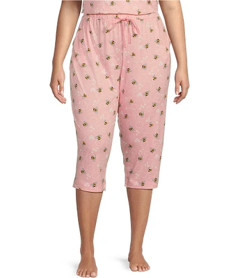 Sleep Sense Plus Size Knit Bees & Honey Drawstring Tie Coordinating Capri Sleep Pants