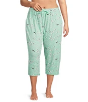Sleep Sense Plus Size Knit Floral Sheep Print Drawstring Tie Coordinating Sleep Capri