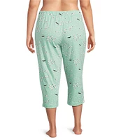 Sleep Sense Plus Size Knit Floral Sheep Print Drawstring Tie Coordinating Sleep Capri