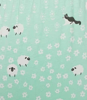 Sleep Sense Plus Size Knit Floral Sheep Print Drawstring Tie Coordinating Sleep Capri