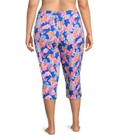 Sleep Sense Plus Size Knit Happy Floral Print Drawstring Tie Coordinating Sleep Capri Pants