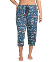 Sleep Sense Plus Size Knit Safari Print Drawstring Tie Coordinating Sleep Capri Pants