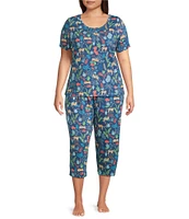 Sleep Sense Plus Size Knit Safari Print Drawstring Tie Coordinating Sleep Capri Pants