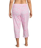 Sleep Sense Plus Size Knit Summer Shell Print Drawstring Tie Coordinating Sleep Capri Pants