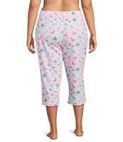 Sleep Sense Plus Size Knit Tossed Vacay Print Drawstring Tie Coordinating Sleep Capri Pants