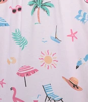 Sleep Sense Plus Size Knit Tossed Vacay Print Drawstring Tie Coordinating Sleep Capri Pants