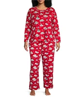 Sleep Sense Plus Size Polar Bear Print Knit Drawstring Coordinating Holiday Sleep Pant