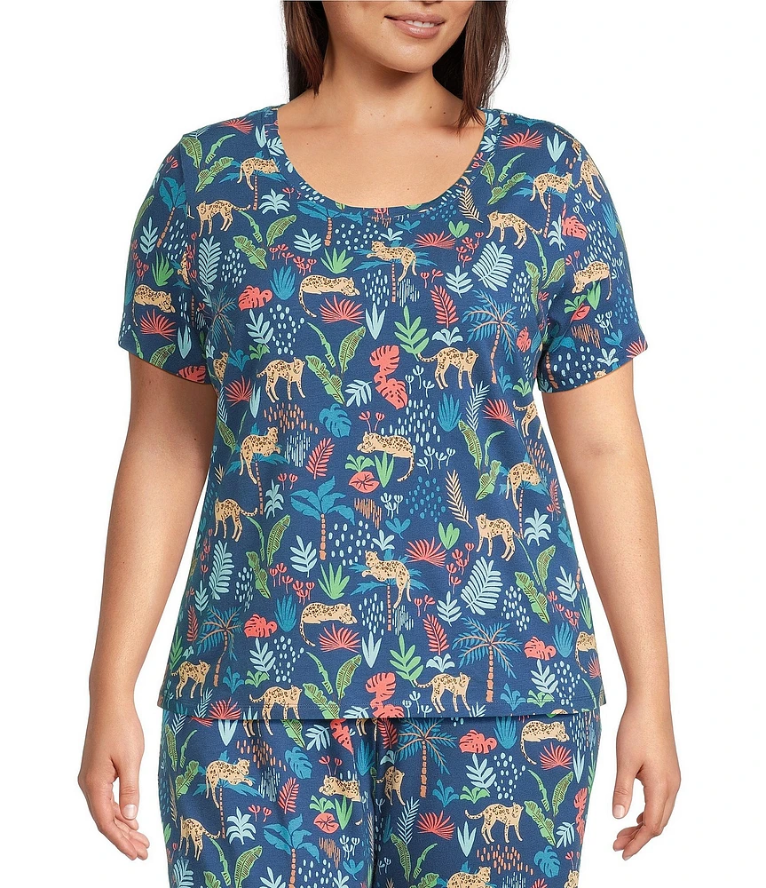 Sleep Sense Plus Size Safari Print Short Sleeve Scoop Neck Coordinating Sleep Top