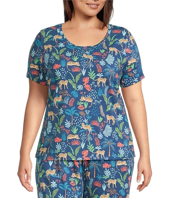 Sleep Sense Plus Size Safari Print Short Sleeve Scoop Neck Coordinating Sleep Top
