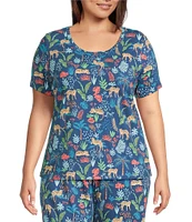 Sleep Sense Plus Size Safari Print Short Sleeve Scoop Neck Coordinating Sleep Top