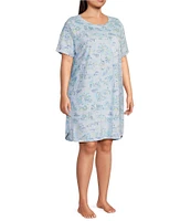 Sleep Sense Plus Size Short Sleeve Crew Neck Vacation Toile Print Knit Nightgown