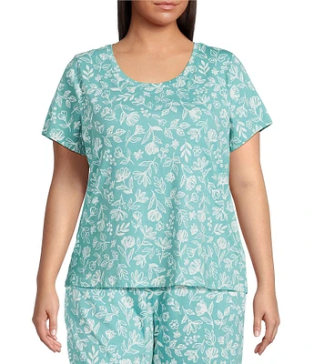Sleep Sense Plus Size Sketch Floral Print Short Sleeve Scoop Neck Coordinating Sleep Top