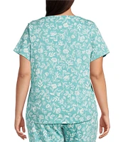 Sleep Sense Plus Size Sketch Floral Print Short Sleeve Scoop Neck Coordinating Sleep Top