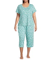 Sleep Sense Plus Size Sketch Floral Print Short Sleeve Scoop Neck Coordinating Sleep Top