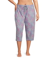 Sleep Sense Plus Size Spring Mums Knit Print Drawstring Tie Coordinating Sleep Capri Pants