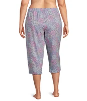 Sleep Sense Plus Size Spring Mums Knit Print Drawstring Tie Coordinating Sleep Capri Pants