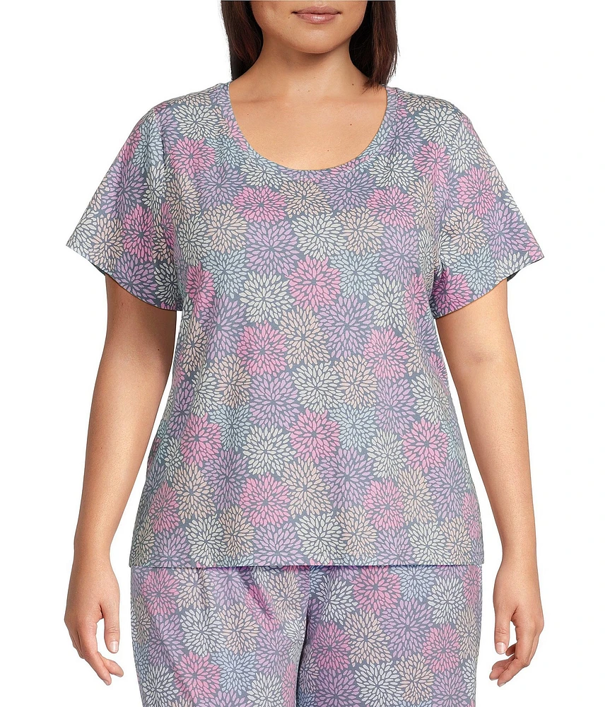 Sleep Sense Plus Size Spring Mums Print Short Sleeve Scoop Neck Coordinating Sleep Top
