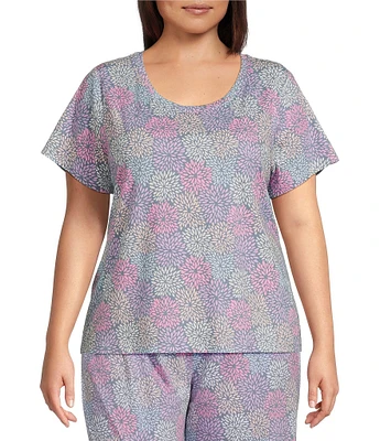 Sleep Sense Plus Size Spring Mums Print Short Sleeve Scoop Neck Coordinating Sleep Top
