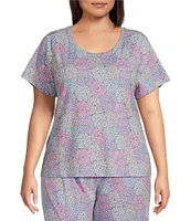 Sleep Sense Plus Size Spring Mums Print Short Sleeve Scoop Neck Coordinating Sleep Top